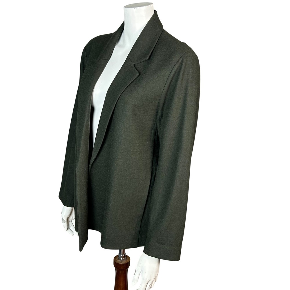 Eileen Fisher Melton wool Blazer Large Forest Green Minimalist Quiet Luxury